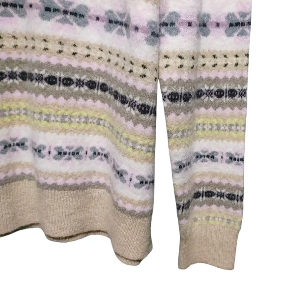 LOFT Striped Neutral Beige Fair Isle Turtleneck Sweater Women's Size Large L - Picture 8 of 12